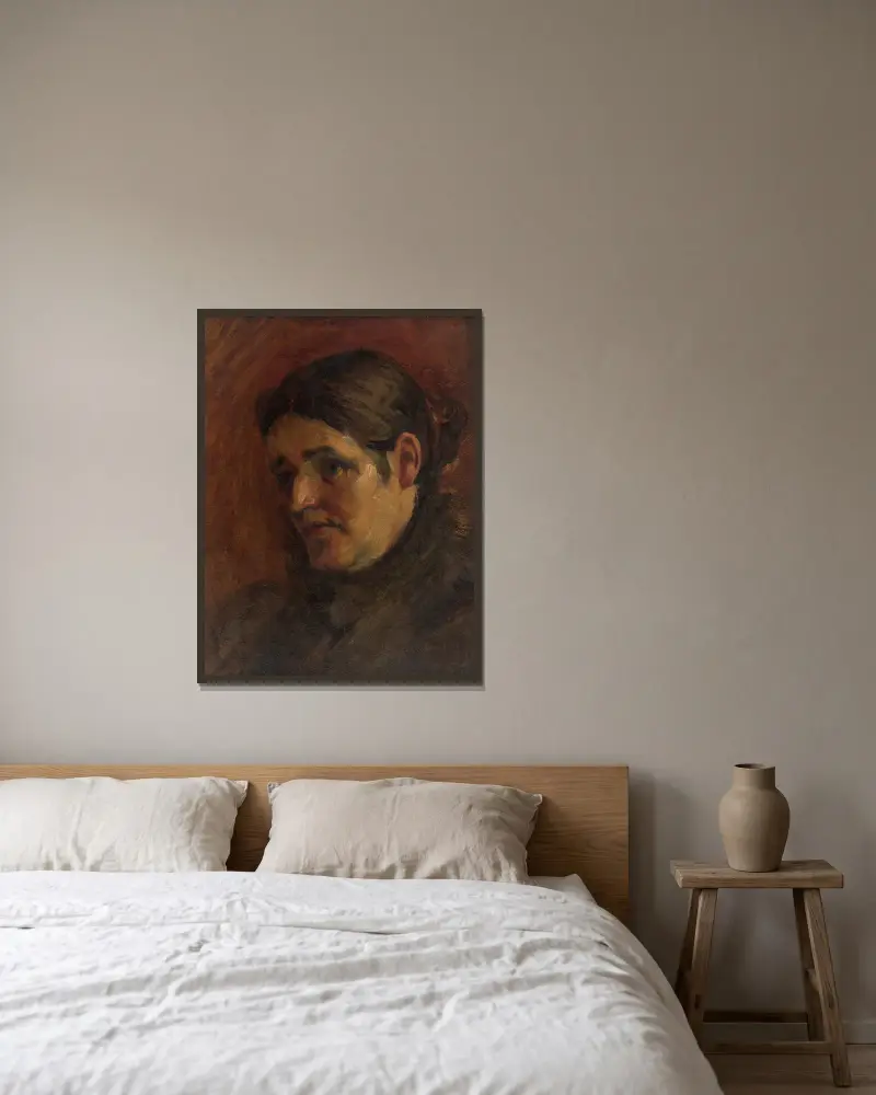 Porträt der Mutter des Künstlers von Milan Thomka Mitrovský gerahmt an einer Wand