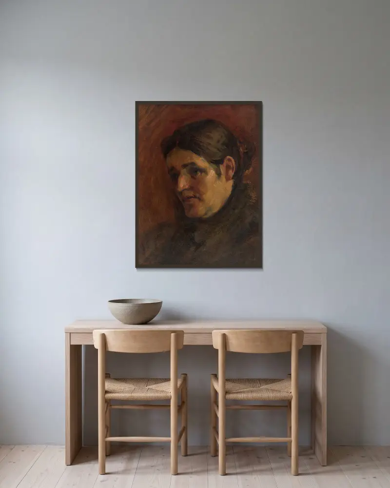 Porträt der Mutter des Künstlers von Milan Thomka Mitrovský gerahmt an einer Wand