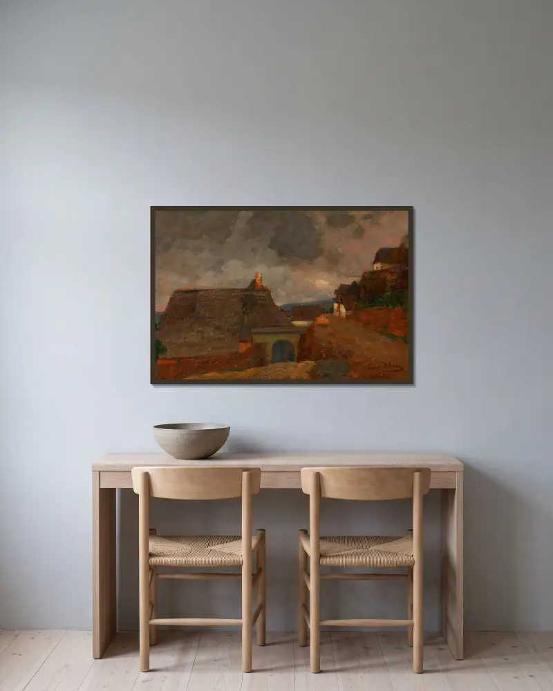 By i mulet väder (Weißenkirchen) av Tina Blau inramad på en vägg