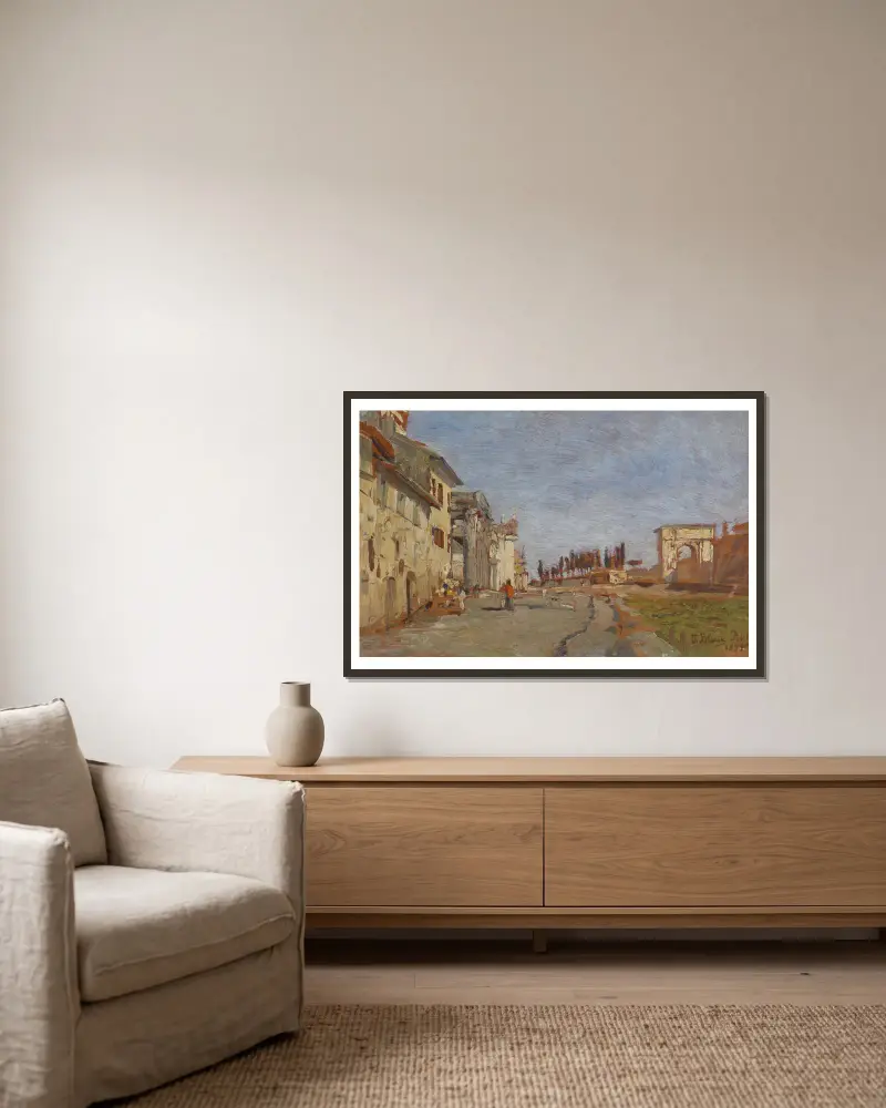 Römisches Capriccio mit Titusbogen von Tina Blau gerahmt an einer Wand