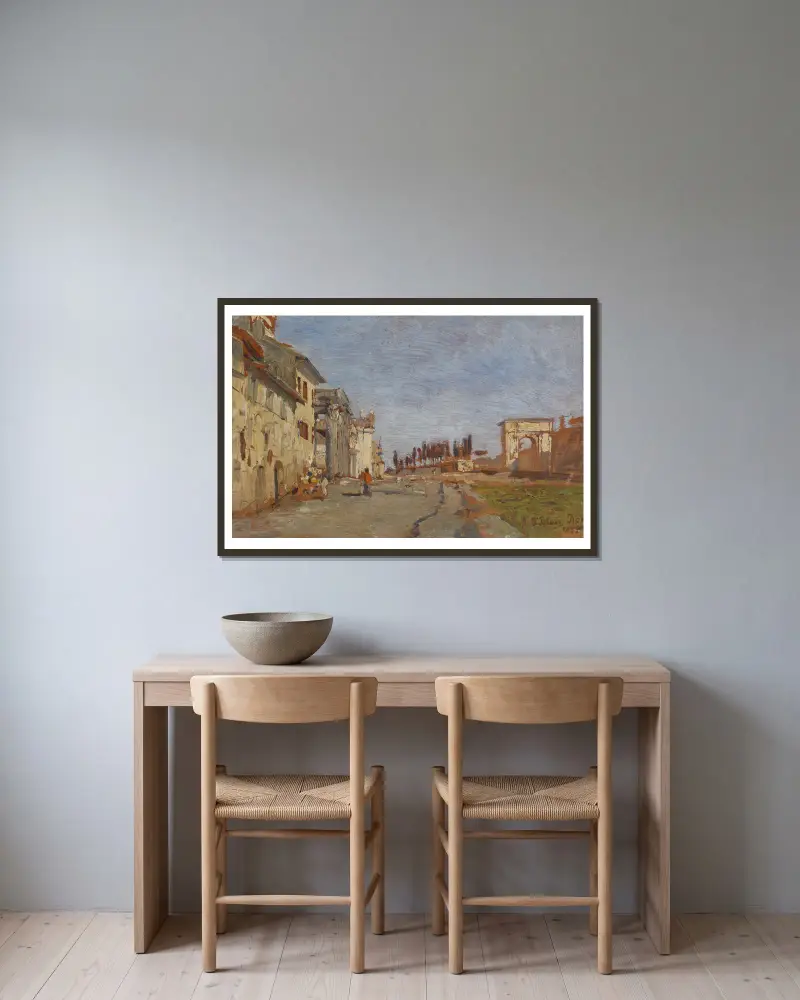 Römisches Capriccio mit Titusbogen von Tina Blau gerahmt an einer Wand