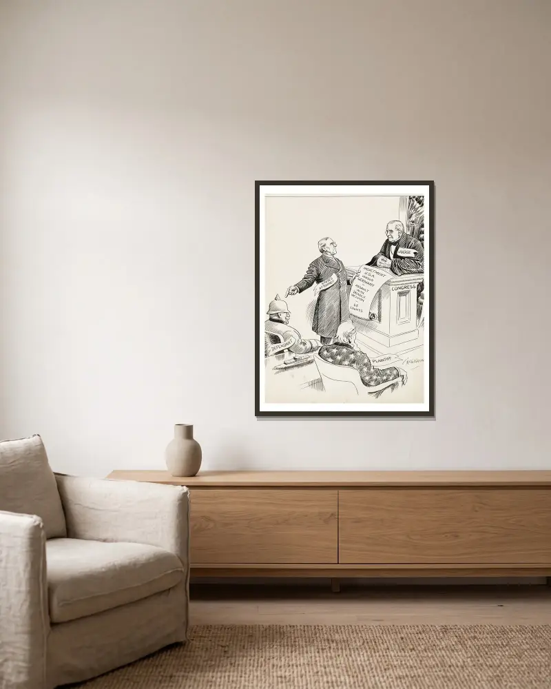 Der Staat legt seinen Fall dar von John Tinney McCutcheon gerahmt an einer Wand
