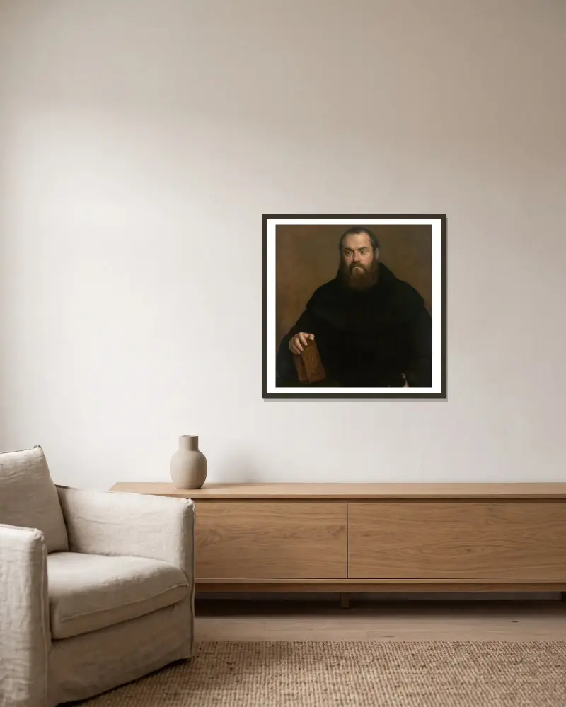 Mnich z książką, Titian w ramie na ścianie