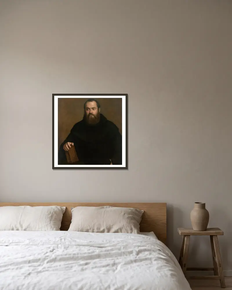 Mnich z książką, Titian w ramie na ścianie