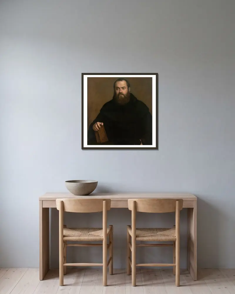 Mnich z książką, Titian w ramie na ścianie