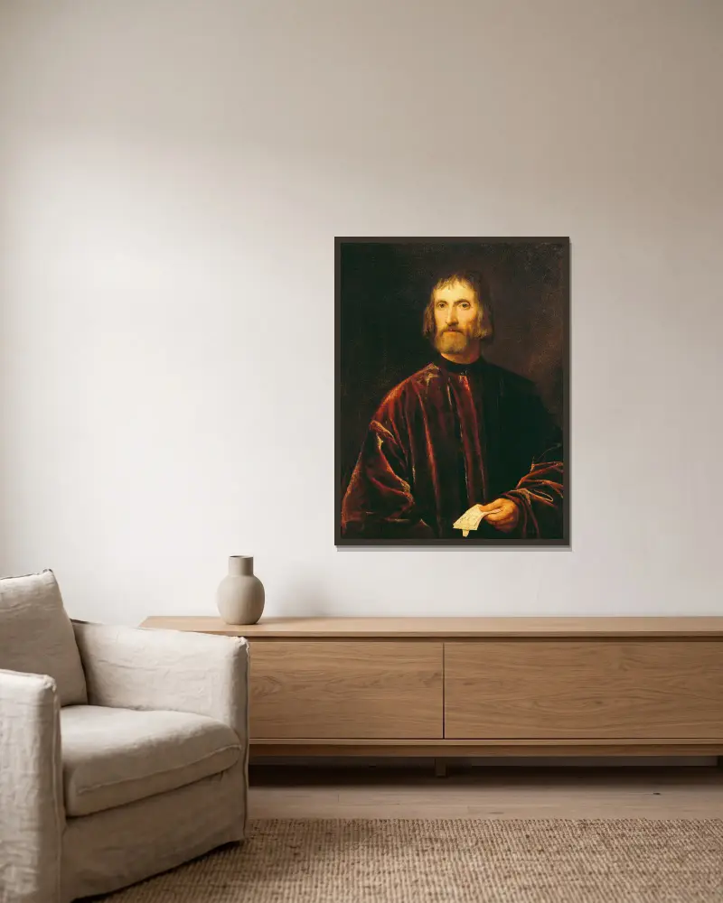 Andrea dei Franceschi av Titian inramad på en vägg