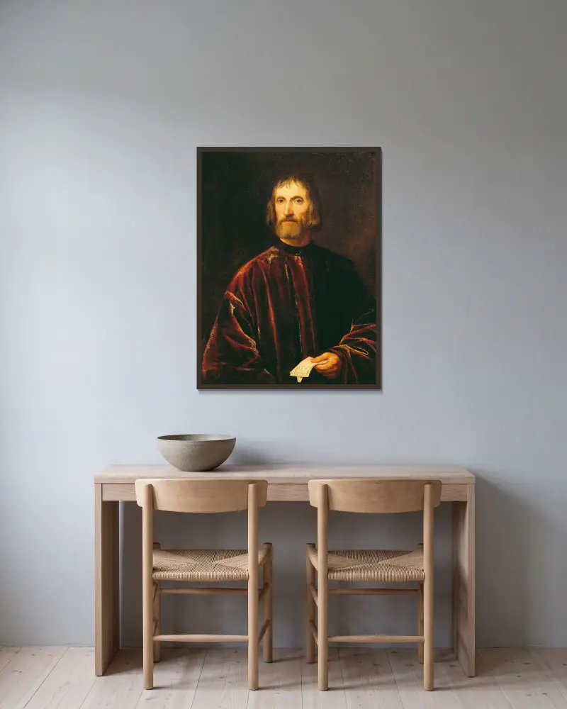 Andrea dei Franceschi av Titian inramad på en vägg