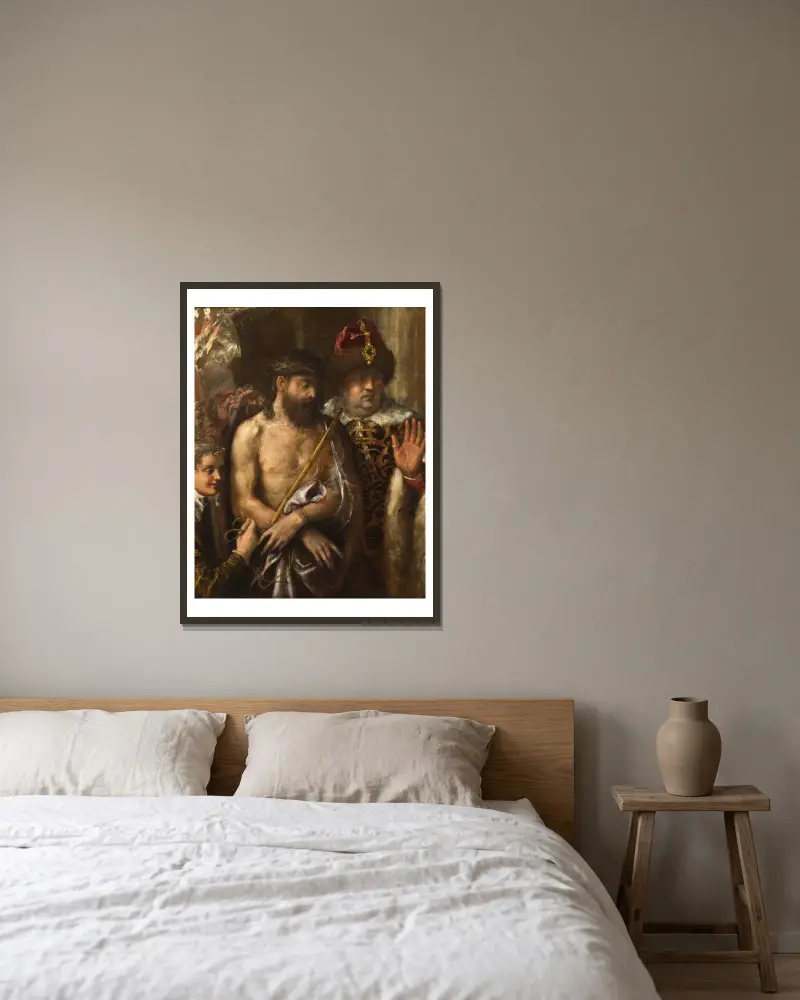 Se, människan (Ecce Homo) av Titian inramad på en vägg