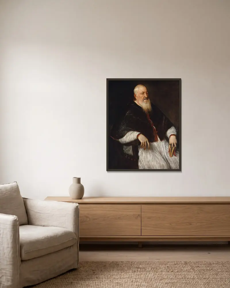 Filippo Archinto, ärkebiskop av Milano av Titian inramad på en vägg