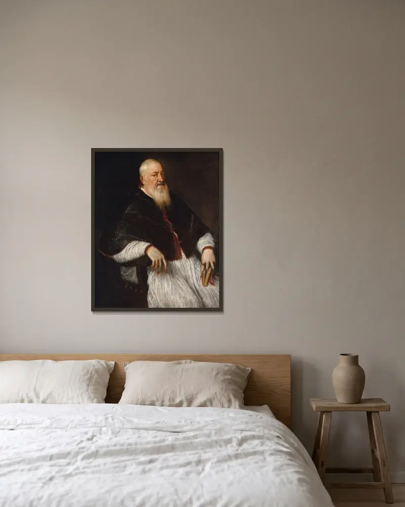 Filippo Archinto, ärkebiskop av Milano av Titian inramad på en vägg