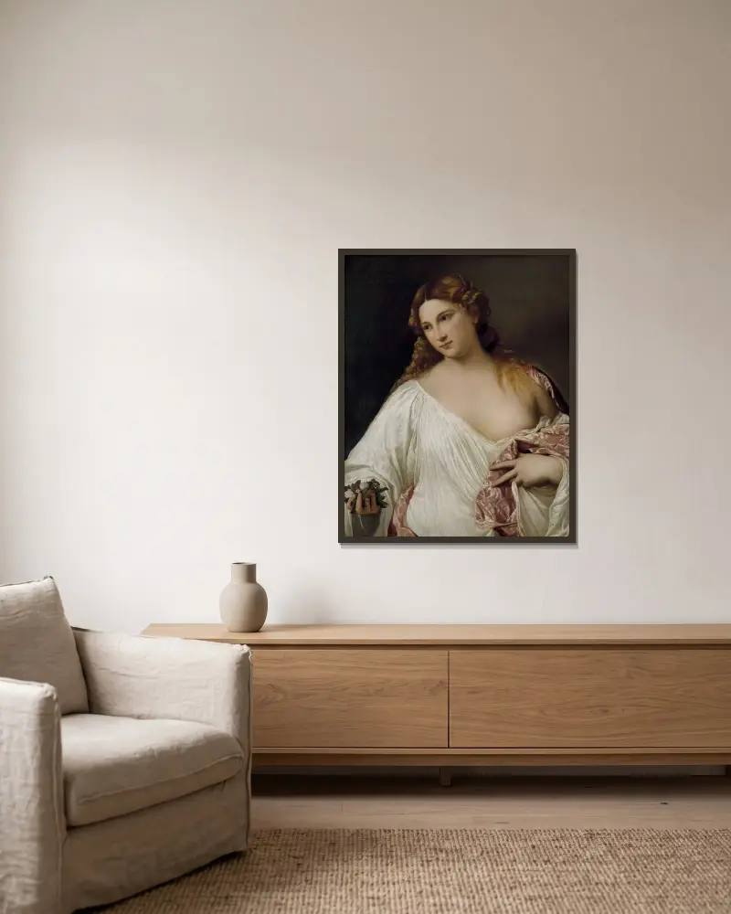 Flora av Titian inramad på en vägg