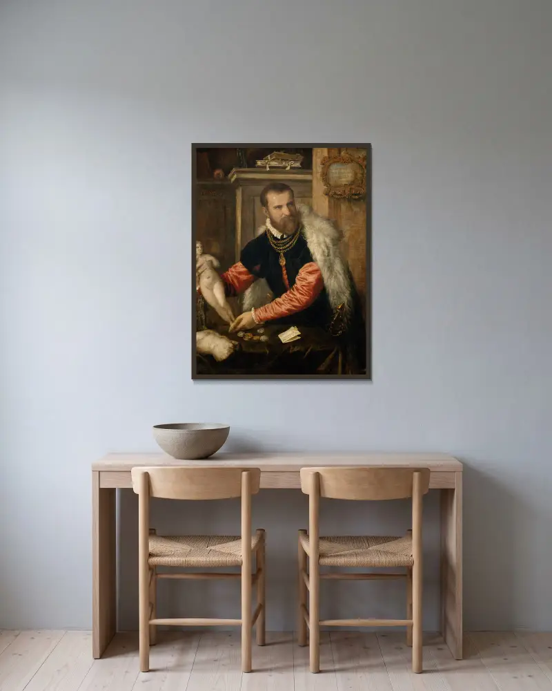 Jacopo Strada av Titian inramad på en vägg