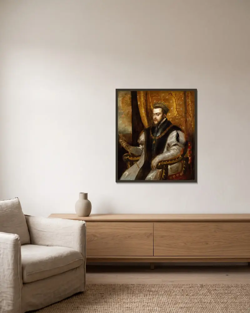 King Philip II of Spain av Titian inramad på en vägg