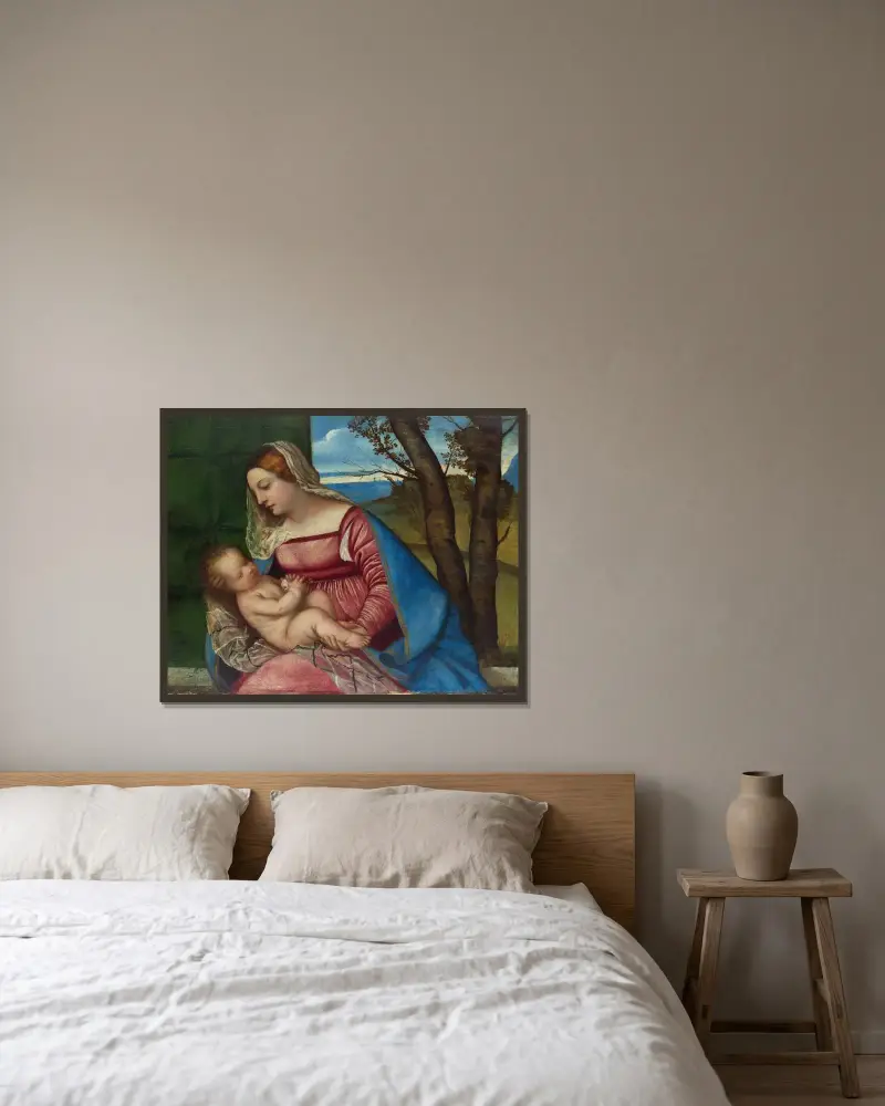 Madonna and Child av Titian inramad på en vägg