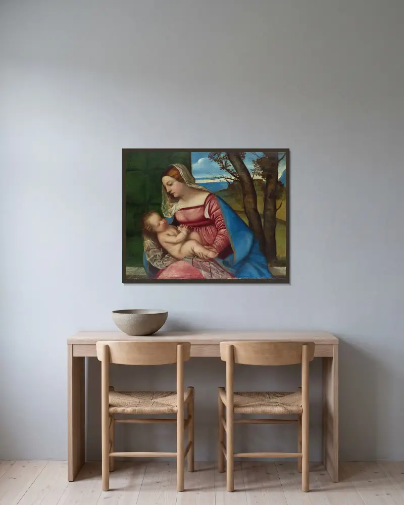 Madonna and Child av Titian inramad på en vägg