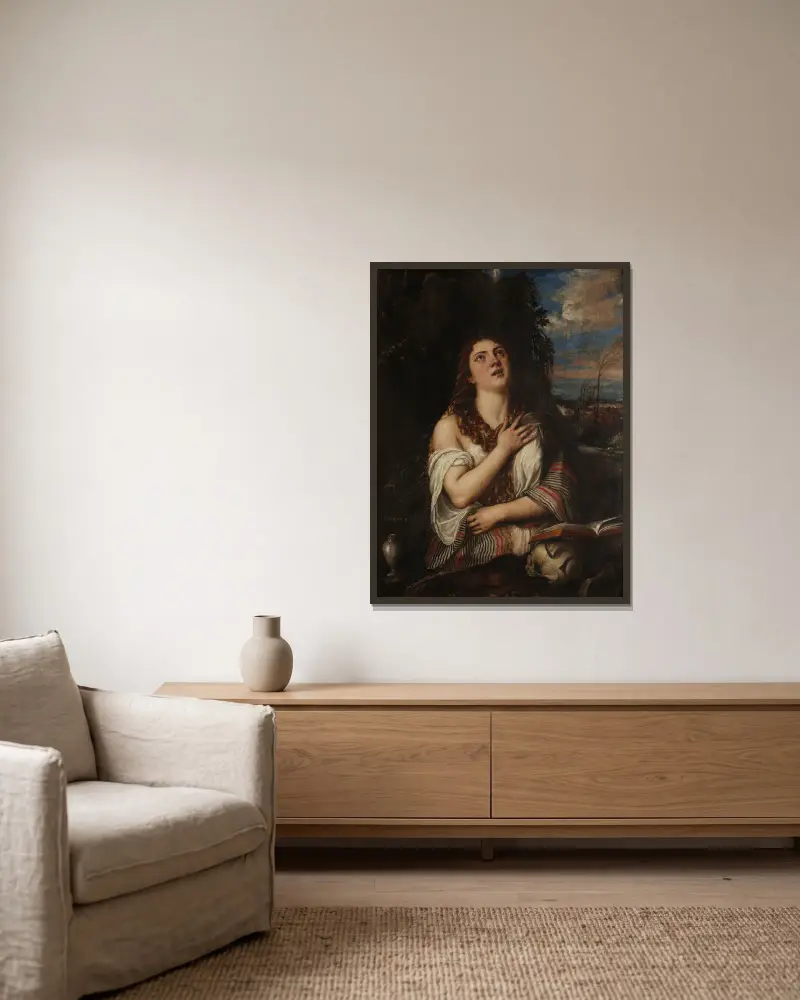 Penitent Magdalene av Titian inramad på en vägg