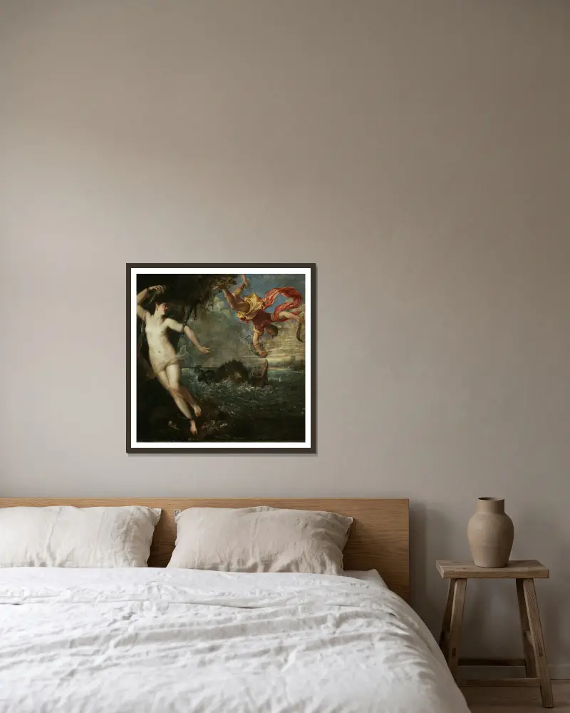 Perseus und Andromeda von Titian gerahmt an einer Wand