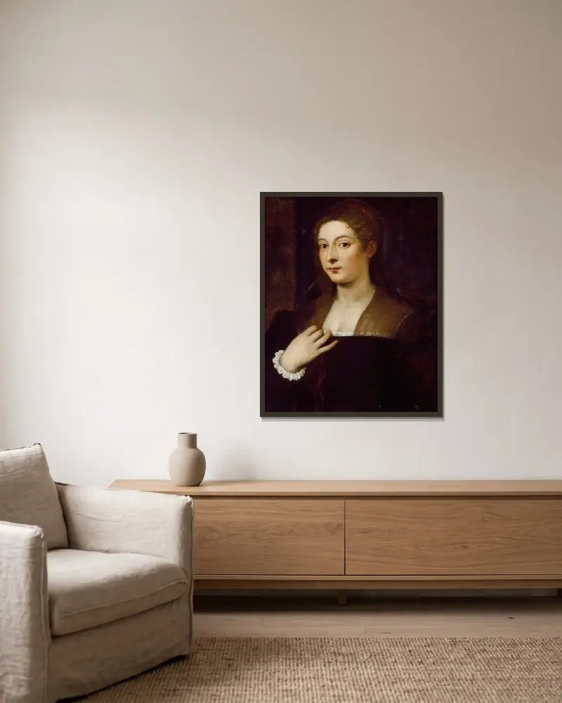 Portrait of a Lady, 1530 av Titian inramad på en vägg