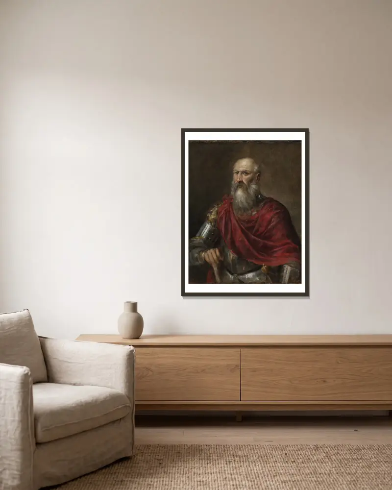 Portrait of An Admiral, Probably Francesco Duodo av Titian inramad på en vägg