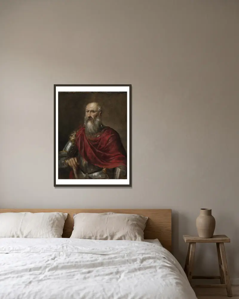 Portrait of An Admiral, Probably Francesco Duodo av Titian inramad på en vägg