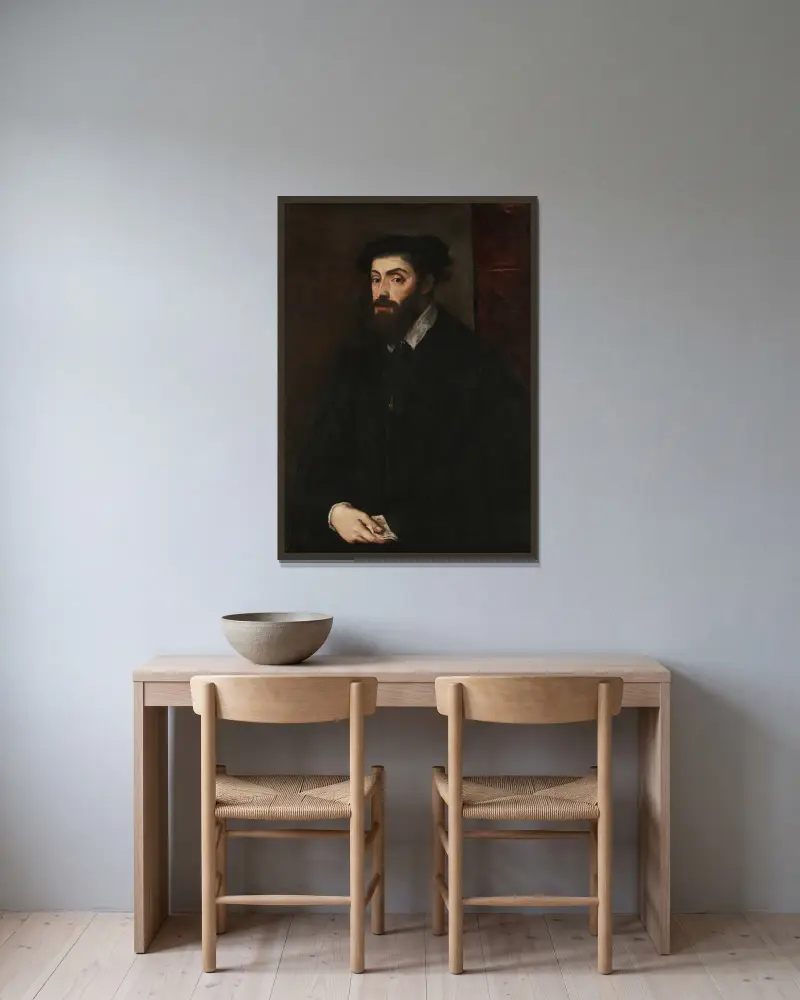 Portrait of Charles V av Titian inramad på en vägg