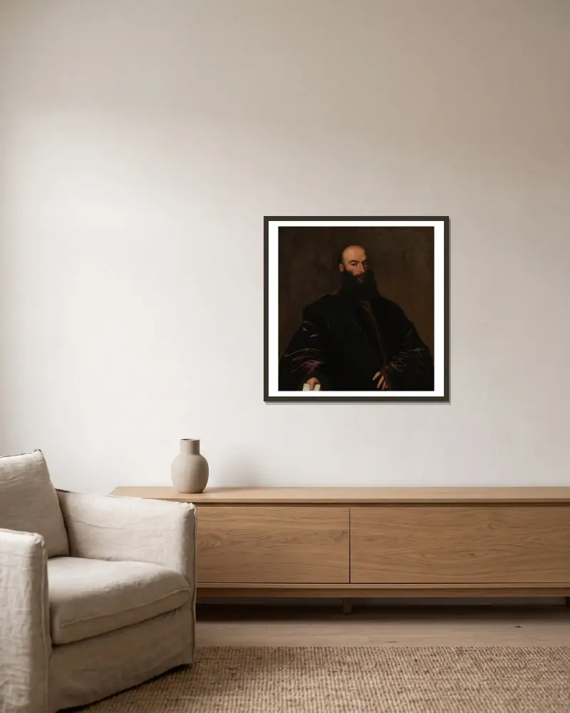 Porträtt av Giacomo di Andrea Dolfin av Titian inramad på en vägg