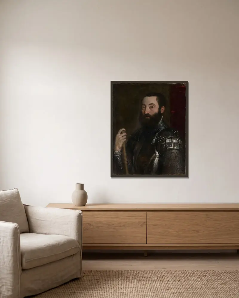 Porträtt av Guidobaldo II della Rovere, hertig av Urbino av Titian inramad på en vägg