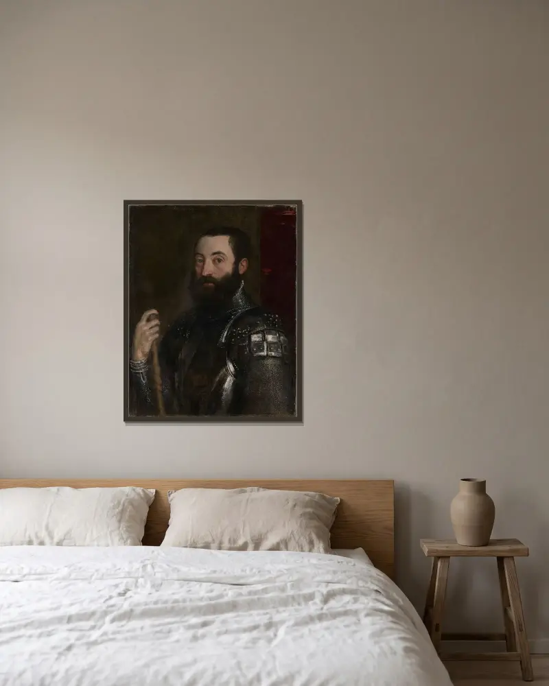 Porträtt av Guidobaldo II della Rovere, hertig av Urbino av Titian inramad på en vägg