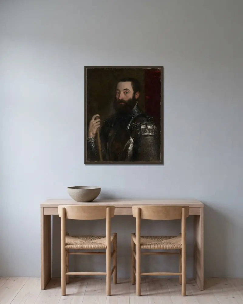 Porträtt av Guidobaldo II della Rovere, hertig av Urbino av Titian inramad på en vägg