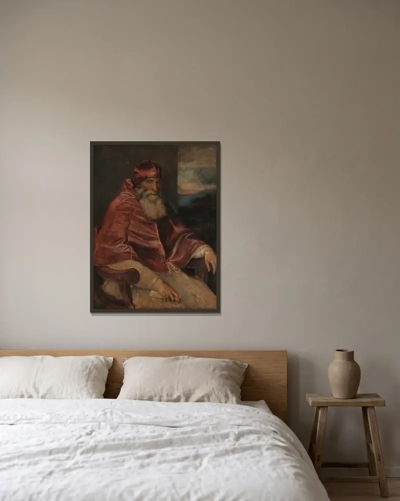 Portret papieża Pawła III w camauro, Titian w ramie na ścianie