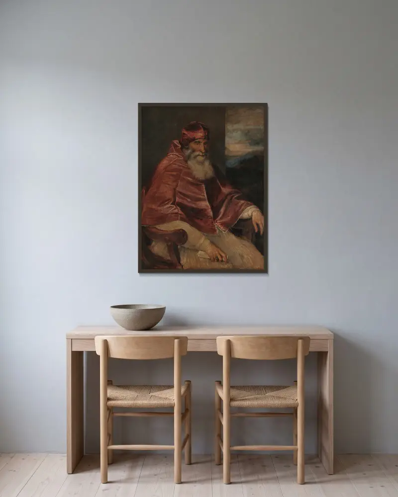 Portret papieża Pawła III w camauro, Titian w ramie na ścianie