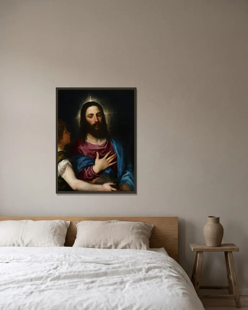 Die Versuchung Christi von Titian gerahmt an einer Wand