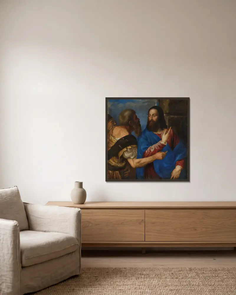 The Tribute Money av Titian inramad på en vägg