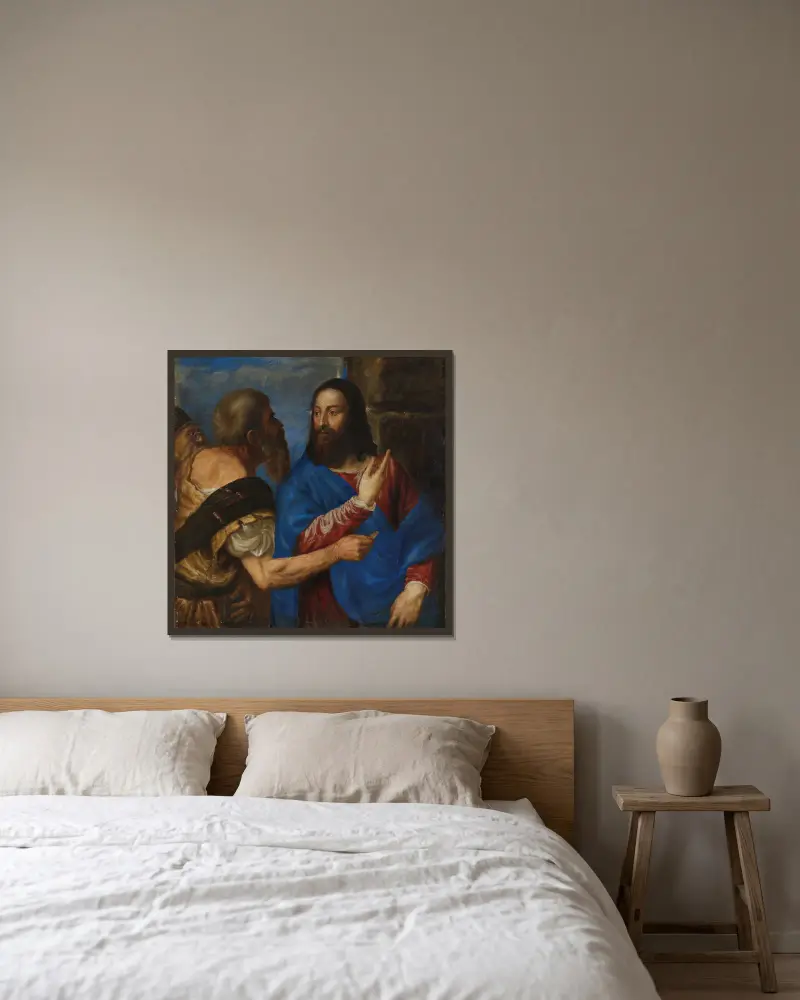 The Tribute Money av Titian inramad på en vägg