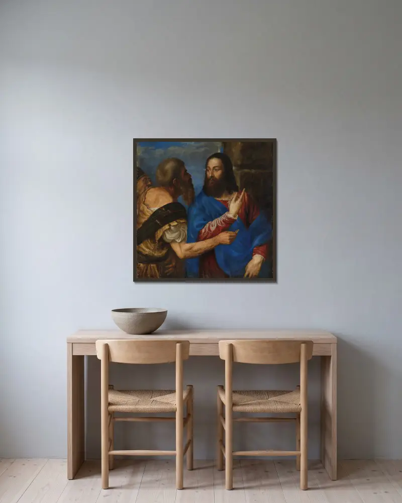 The Tribute Money av Titian inramad på en vägg