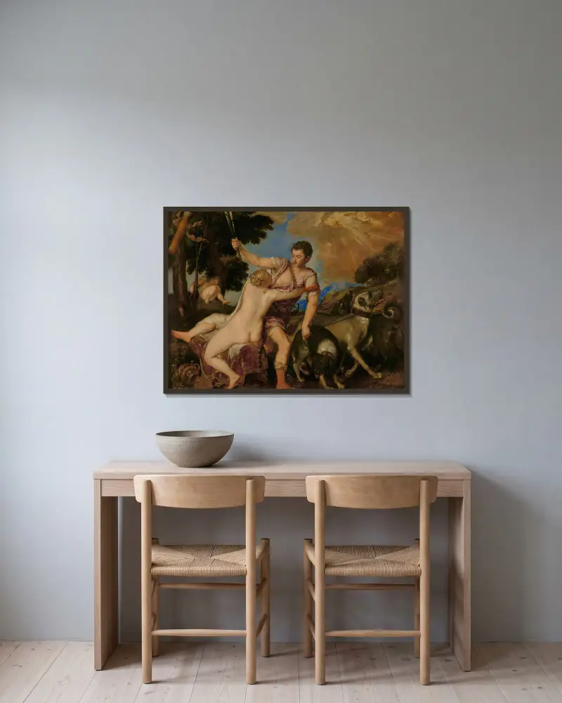 Venuše a Adónis, Titian v rámu na stěně