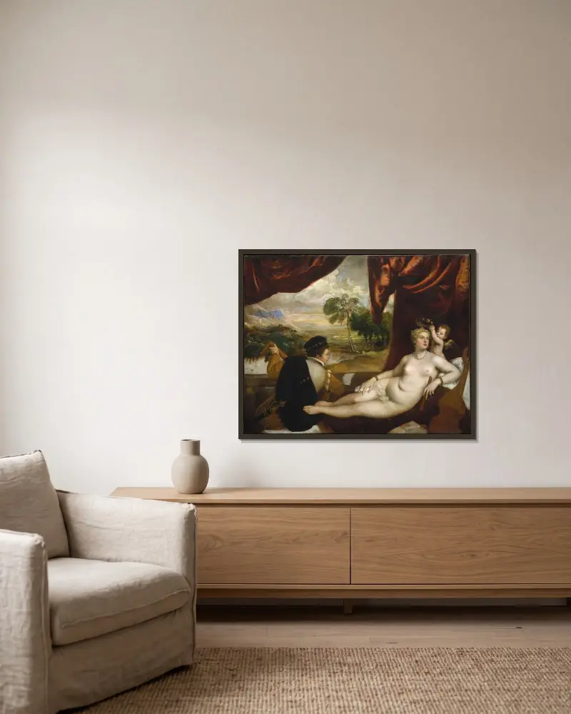 Venuše a loutnista, Titian v rámu na stěně
