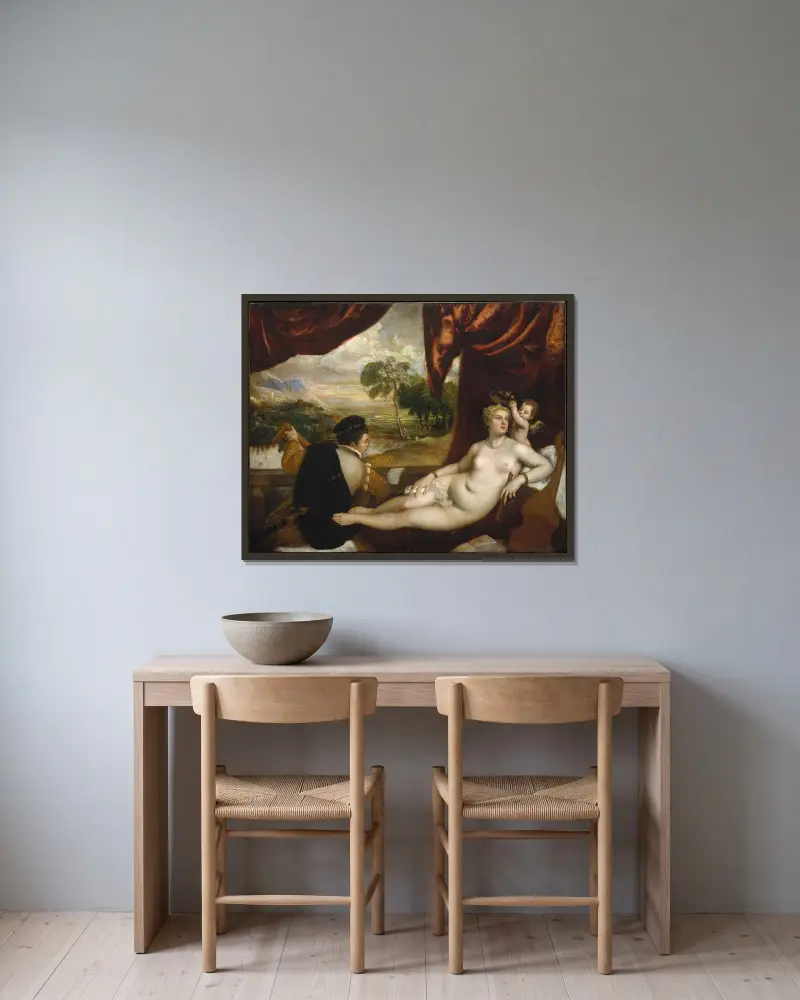 Venuše a loutnista, Titian v rámu na stěně