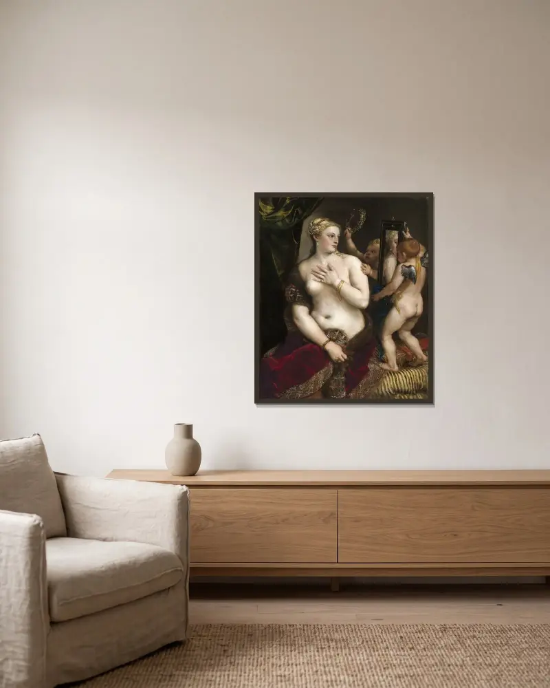 Venus With a Mirror av Titian inramad på en vägg