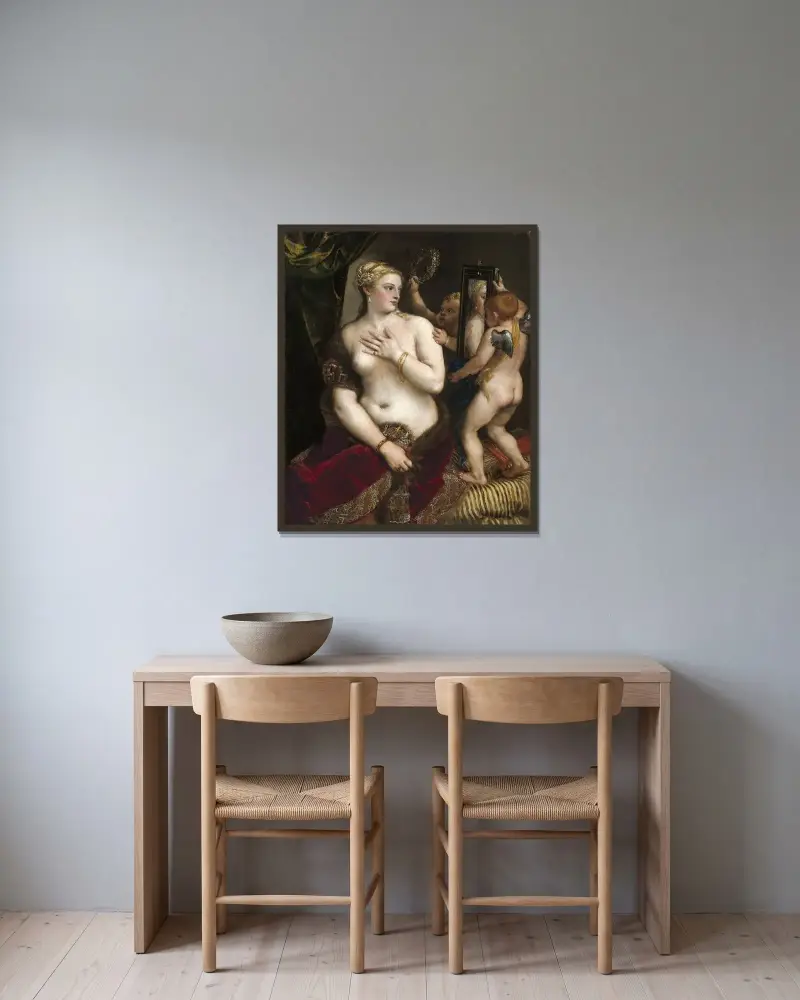 Venus With a Mirror av Titian inramad på en vägg