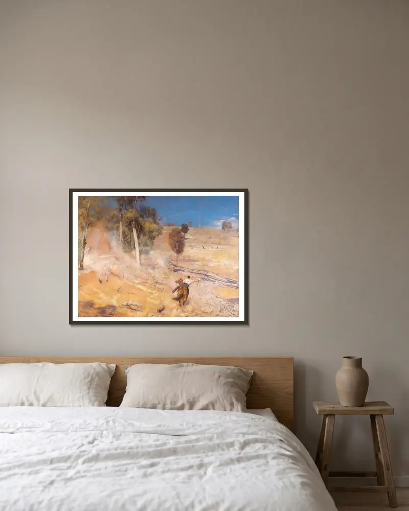 Ein Ausbruch! von Tom Roberts gerahmt an einer Wand