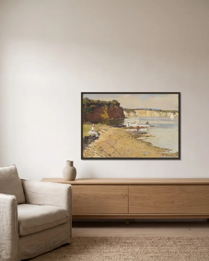 Schlummerndes Meer, Mentone von Tom Roberts gerahmt an einer Wand
