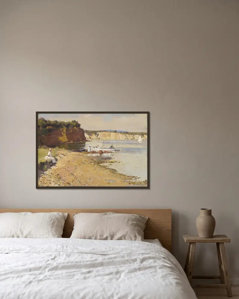 Schlummerndes Meer, Mentone von Tom Roberts gerahmt an einer Wand