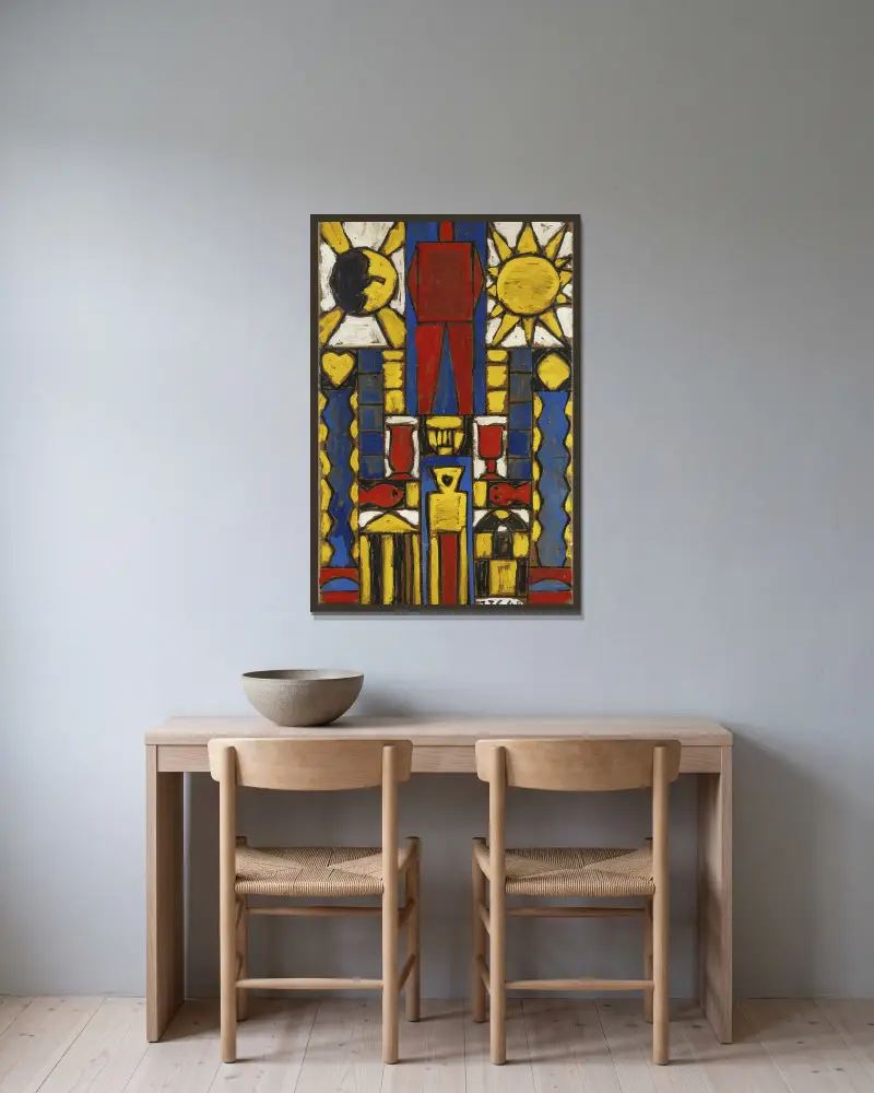 Construcción con sol y luna av Joaquín Torres-García inramad på en vägg