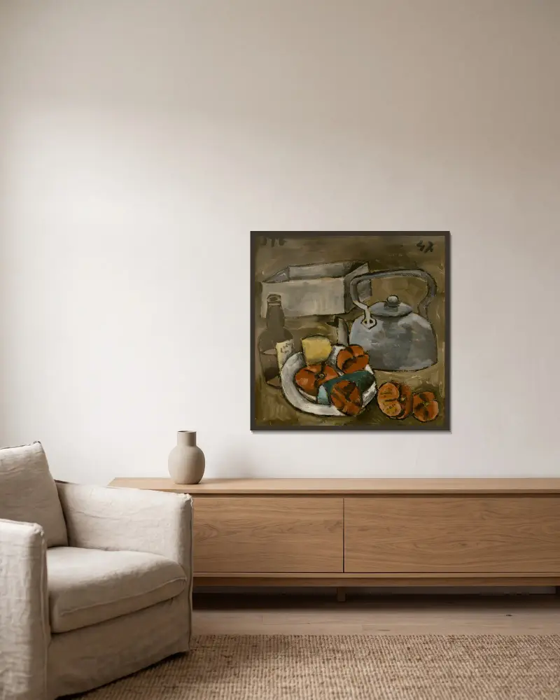 Naturaleza muerta av Joaquín Torres-García inramad på en vägg