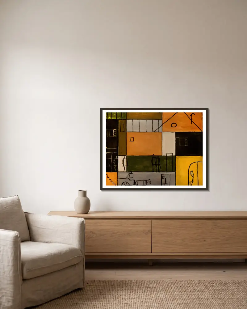 Pintura constructiva, 1929 – nr 1 av Joaquín Torres-García inramad på en vägg