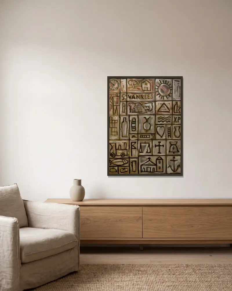 Pintura constructiva, 1929 – nr 4 av Joaquín Torres-García inramad på en vägg
