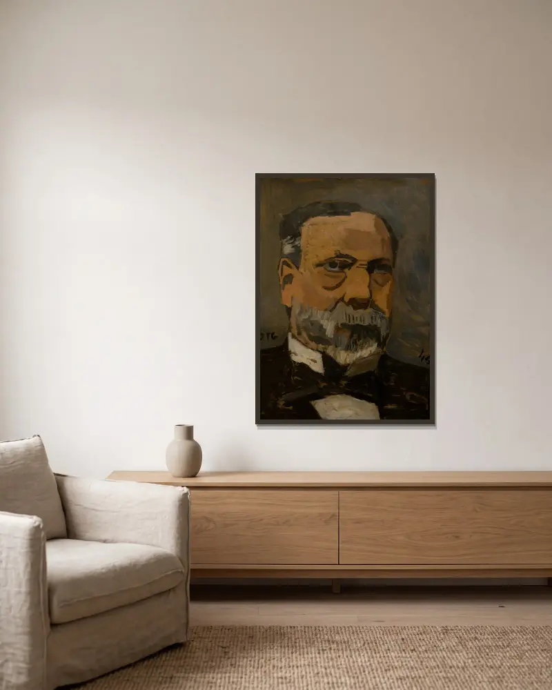 Porträtt av man (Pasteur) av Joaquín Torres-García inramad på en vägg