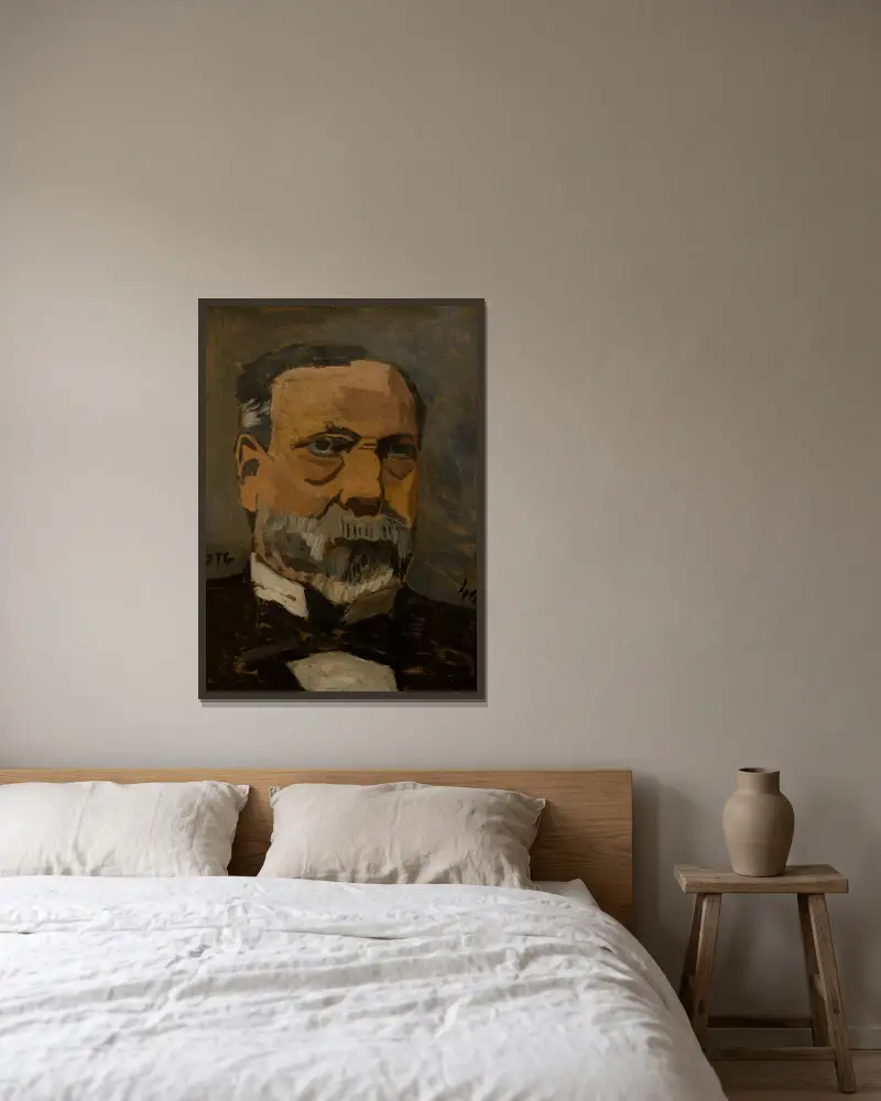 Porträtt av man (Pasteur) av Joaquín Torres-García inramad på en vägg