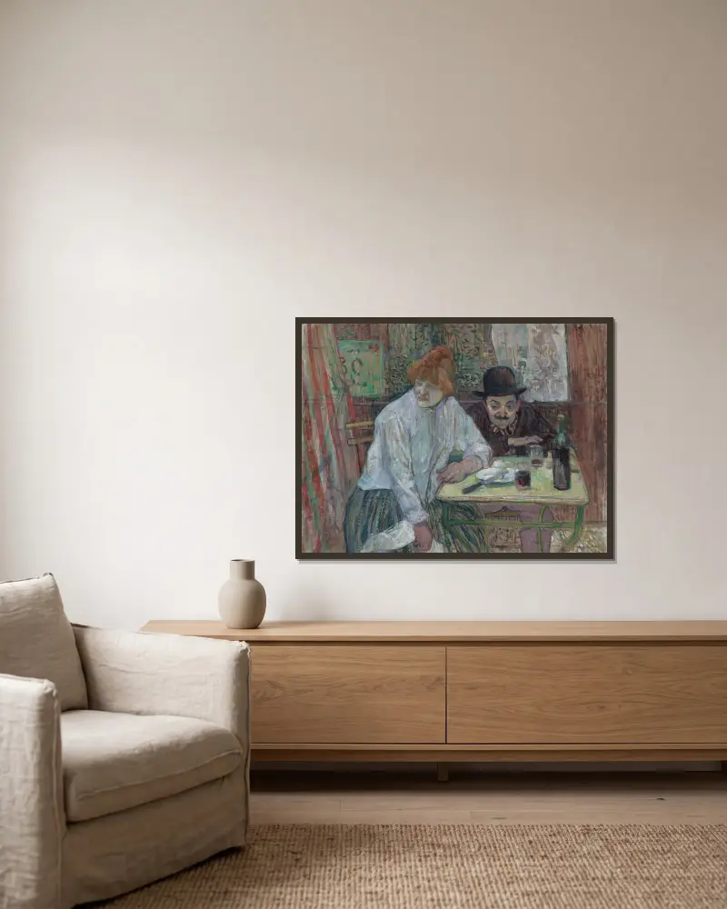 På kaféet La Mie av Henri de Toulouse-Lautrec inramad på en vägg
